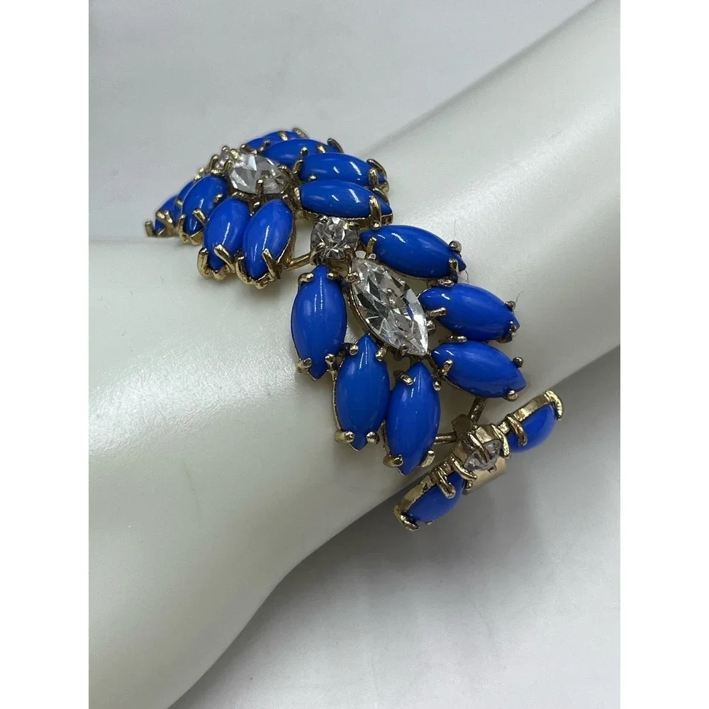 J. Crew Womens Pantone Blue‎ Jeweled Embellished Rhinestone Statement Bracelet